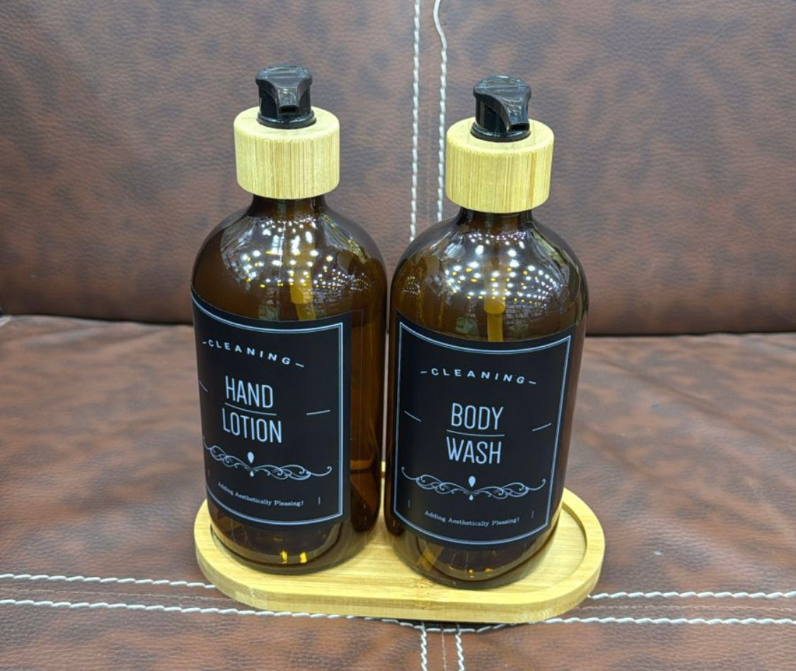 Bathroom Hand Soap Dispenser With Bamboo Tray, Kitchen Dish Soap Dispenser, Empty Facial Cleanser Refillable Bottle, Hand Sanitizer Press Subpack Bottle