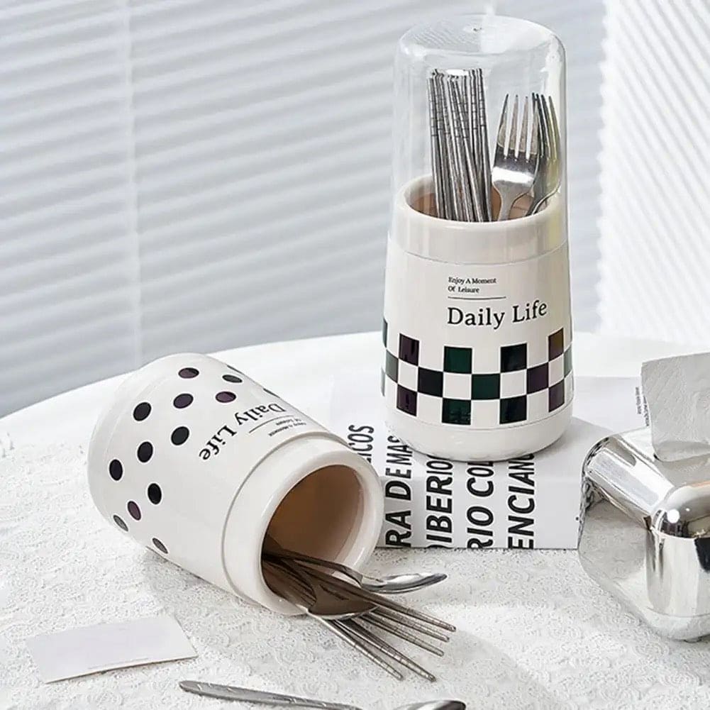 Daily Life Printed Cutlery Holder, Removable Hollow Out Utensils Organizer, Base Plate Drainable Spoon Fork Chopstick Stand Tray, Multifunctional Spoon Fork Chopstick Storage Holder, Household Kitchen Tableware Storage Holder Box