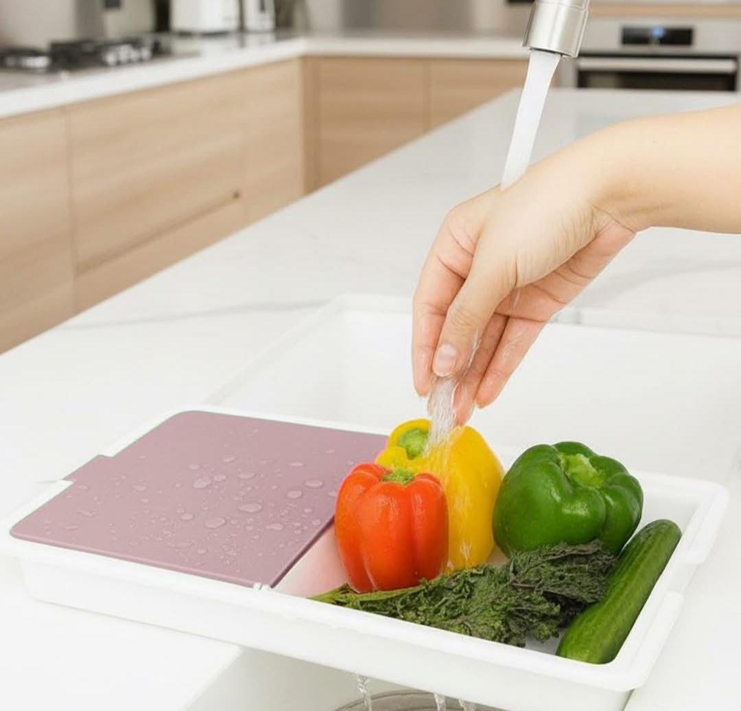 Foldable Cutting Board With Strainer, 2 in 1 Multipurpose Cutting Board, Vegetable Chopping Board With Drain Basket
