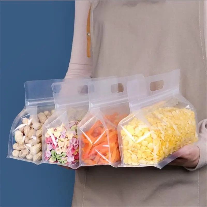 Set Of 4 Transparent Flat Bag, Reusable PEVA Food Bag, Freezer Stand Up Food Storage Bag, Kitchen Organizer Fresh Shut Bag, Multifunctional Food Preservative Storage Bag, General Use Portable Ziplock Bag