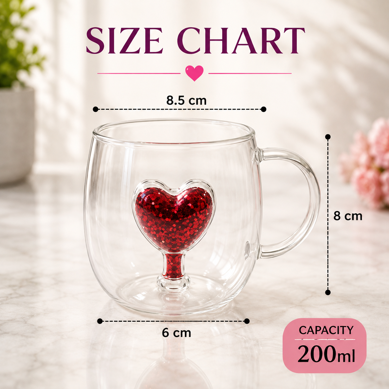 Double Wall Glass Coffee Mug, Transparent Heart & Bow Coffee Mugs, Cute Decorative Glass Tea Cup