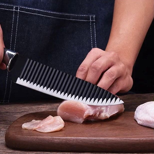 Set Of 6 Stainless Steel Kitchen Knife Set, Black Wave Steel Knife Set, Sharp Professional Chef Knives, Slicing Knife Meat Cleaver Fruit Knife Peeler Scissors, Kitchen Knife Cutlery Set