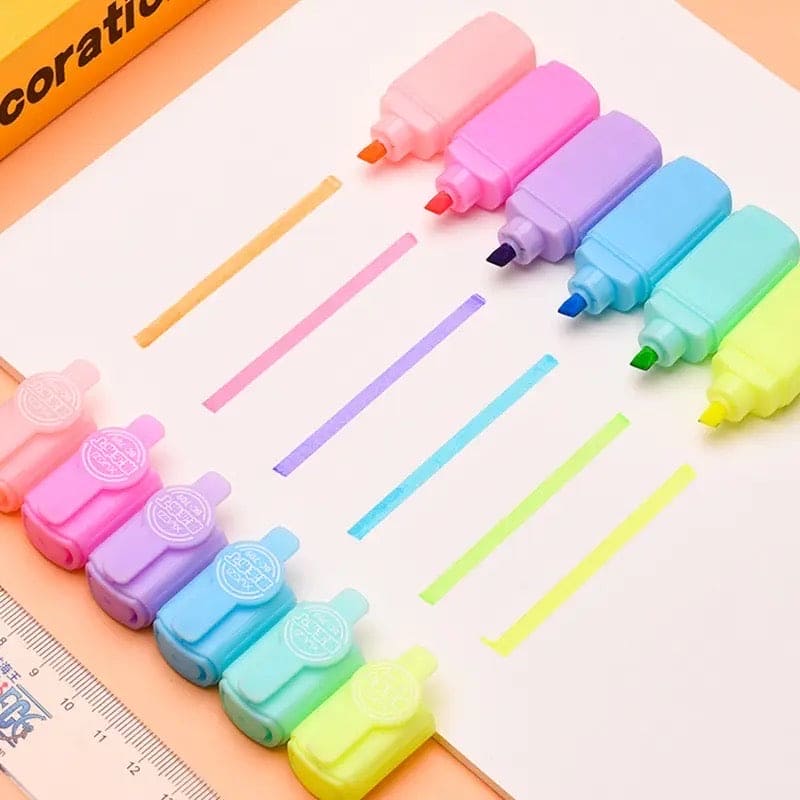 Set Of 6 Mini Candy Highlighter, Assorted Chisel Tip Marker Pen, Mini Size Marker Pen, Drawing Marker Pen For Kids Student, Fluorescent Coloring Pens for Student Office School Home