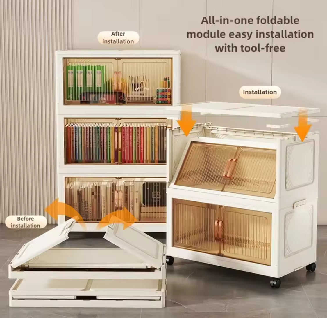 Multi Layer Foldable Storage Cabinet, Bedroom Closet Organizer With Doors, Portable Wardrobe Cabinet, Clothes Storage Organizer, No Installation Storage Cabinet, Plastic Folding Storage Cabinet