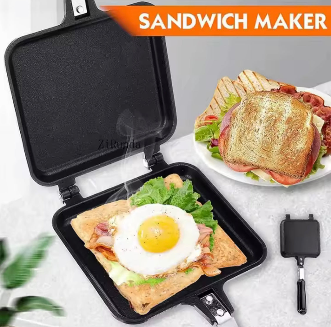 Double Sided Sandwich Maker, Non Stick Iron Bread Toast Machine, Manual Mini Sandwich Maker, Portable Sandwich Maker Machine