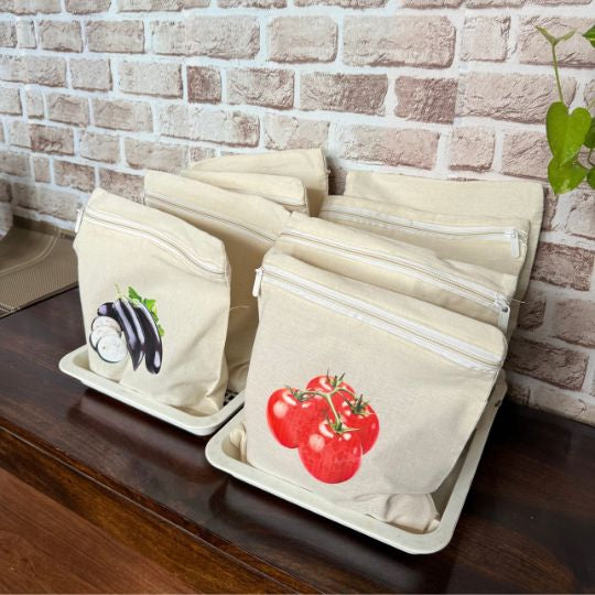 Set of 4 Reusable Vegetable Storage Bag, Food Keeper Bags With Zipper, Smart Veggies Storage Bags, Vegetable Storage Pouches