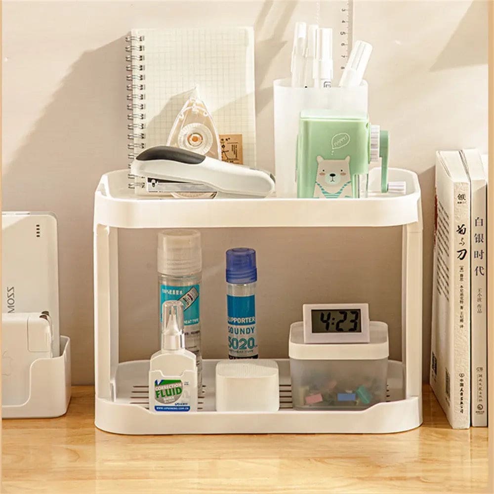 Plastic Desk Shelf, Multifunctional Double Layer Shelve, Multipurpose Kitchen Bathroom Standing Slim Rack, Vertical  Bathroom Countertop Organizer, Countertop Corner Storage Rack