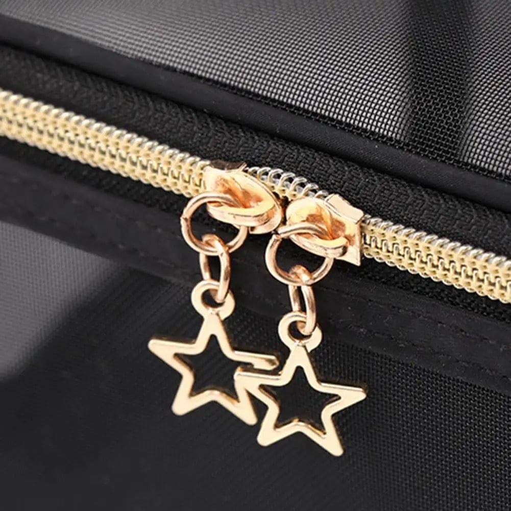 Black Mesh Cosmetic Bag, Transparent Travel Zipper Pouch, Women Beauty Case, Smiling Girl Cosmetic Bag, Travel Storage Bag,  Toiletry Bags Makeup Pouch, Fashion Makeup Small Pouch For Women, Multifunctional Large Capacity Toiletry Hand Bag