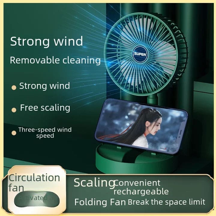 Telescopic Folding Fan, Mini Electric Desktop Fan, Portable Summer Rechargeable Fan, Multifunctional Adjustable Table Fan, Silent Table Top Personal Fan, Super Mobile Stand Folding Fan