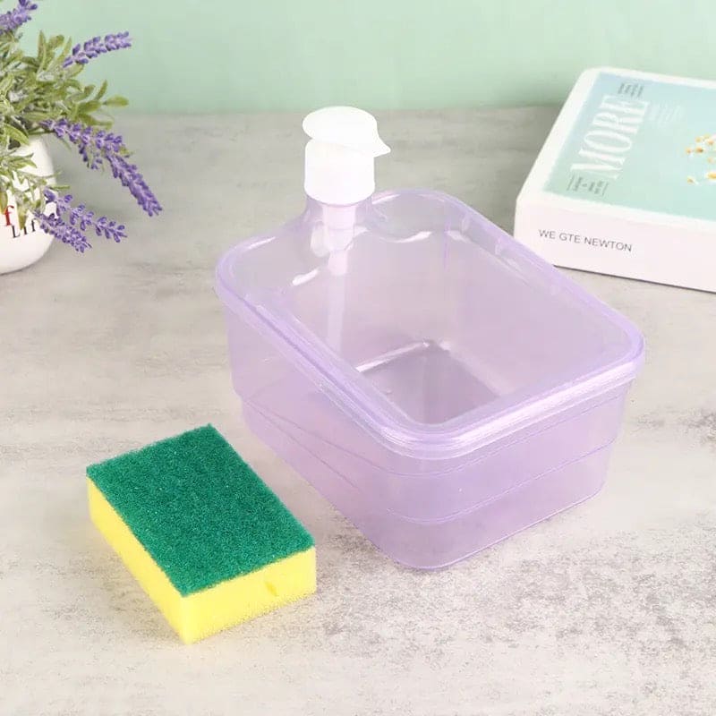 Press Cleaning Liquid Container, Soap Dispenser With Sponge Holder, Kitchen Liquid Dispenser Press Box, Press Soap Outlet Box Sponge Dispenser, 800ml Manual Sink Dish Washing Soap Dispenser, 2 in 1 Design For Kitchen