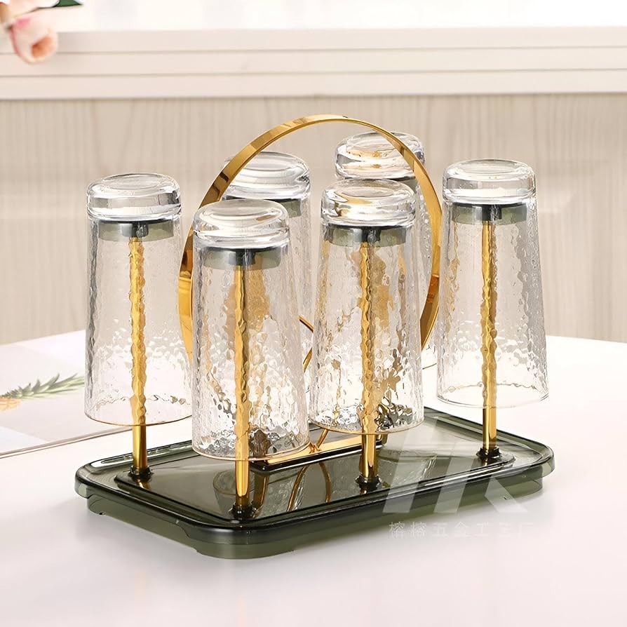Elegant 6 slots Cup Holder, Cup Drying Rack Shelf, Cup Hanging Drainer, Cup Drain Rack, Countertop Cup Holder for Bottle, Glass, Mug