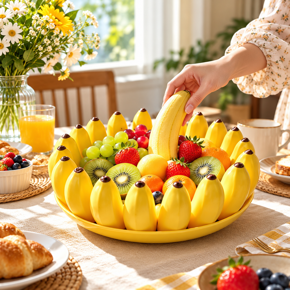 3D Banana Shaped Fruit Basket, Decorative Tabletop Fruit Bowl, Whimsical Fruits Basket, Fruit Storage Basket, Banana Ring Fruit Serving Basket, Cartoon Style Banana Fruit Holder