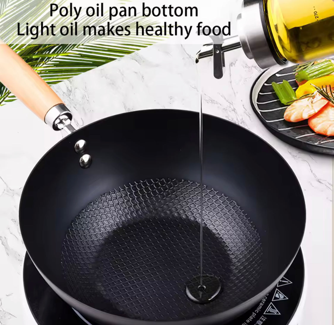 Non Stick Iron Frying Pan With Handle, Easy to Clean Cooking Pot, Kitchen Cookware Gadget