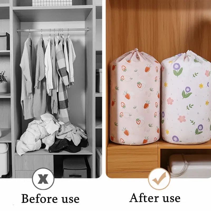 Drawstring Buggy Bag, Large Capacity Quilt Sorting Bag, Clothes Luggage Moving Cylinder Bag, Closet Closing Organizer Bag, Foldable Wardrobe Organizer, Dustproof Thickened Clothing Storage Bag, Vertical Blanket Storage Bag, Bedding Storage Pouches