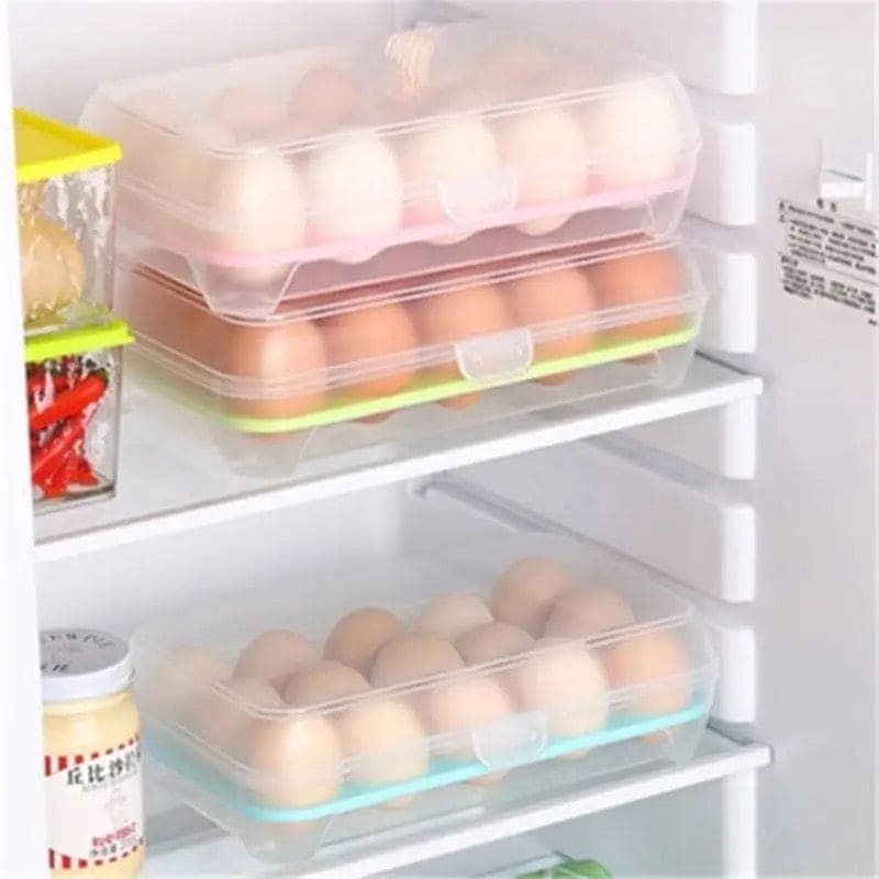 Transparent 15 Frame Egg Box, Refrigerator Egg Preservation Storage Box, Portable Egg Holder Box With Lid, Drawer Egg Carton Box, Anti-collision Plastic Egg Compartment Egg Tray, Baby Bag Egg Holder, Large Capacity Fridge Eggs Storage Box