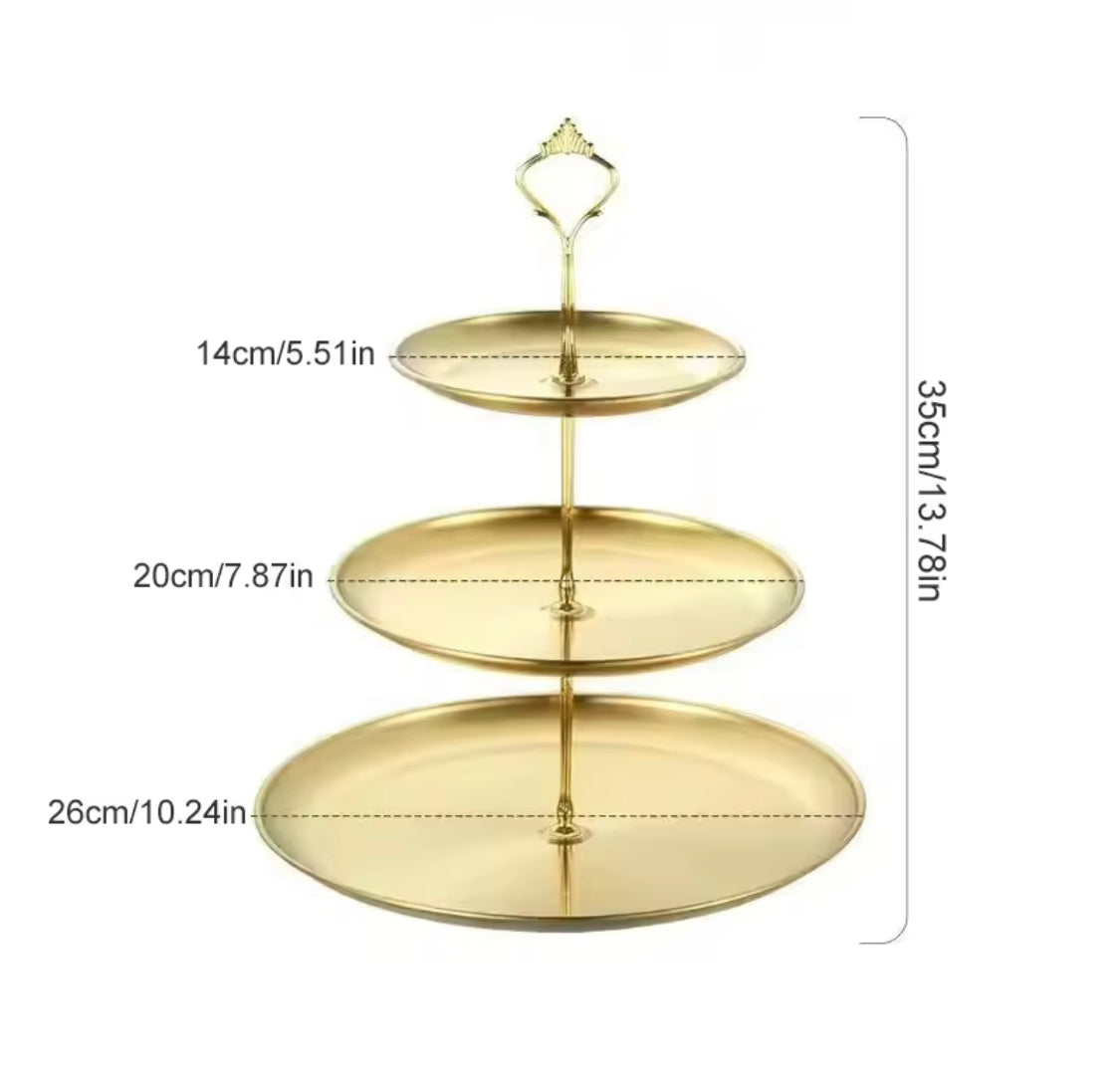 Three Layer Stainless Steel Cake Display Stand, Luxury Gold Dessert Display Stand, Multi Layer Serving Tray, Serving Platter Stand, Elegant Gold Cake Stand with 3 Decorative Serving Trays