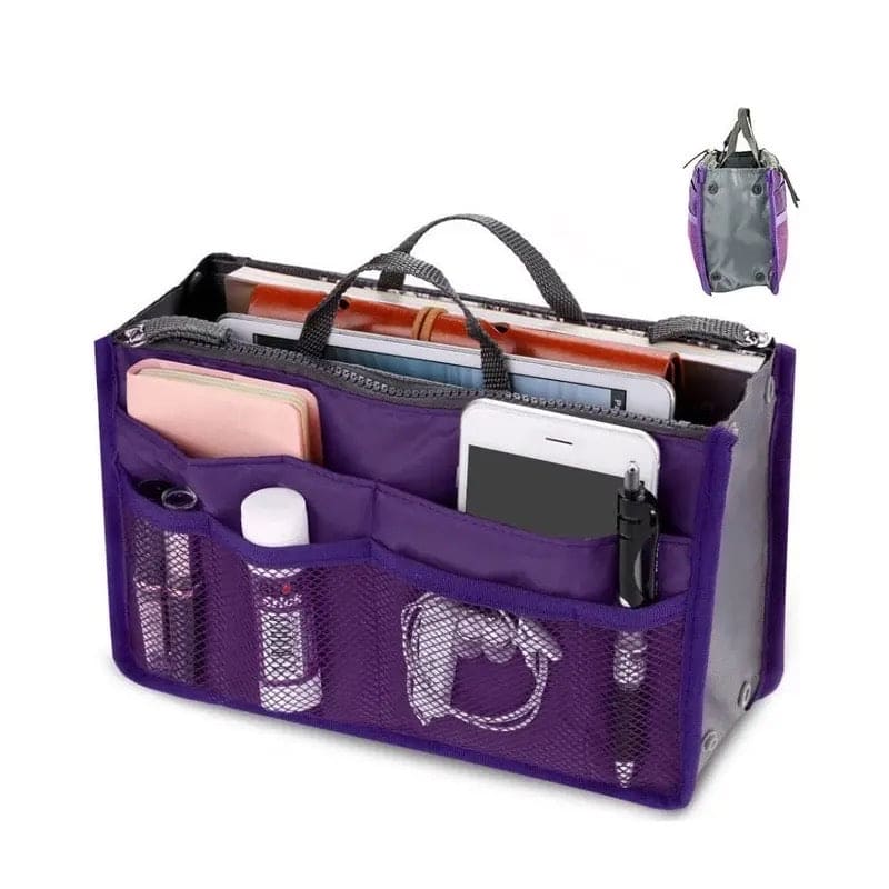 Organizer Insert Bag, Nylon Travel Handbag Purse, Large liner Lady Makeup Cosmetic Bag, Multi Zipper Makeup Bag, Double Zipper Storage Bag, Multipurpose Tote Bag