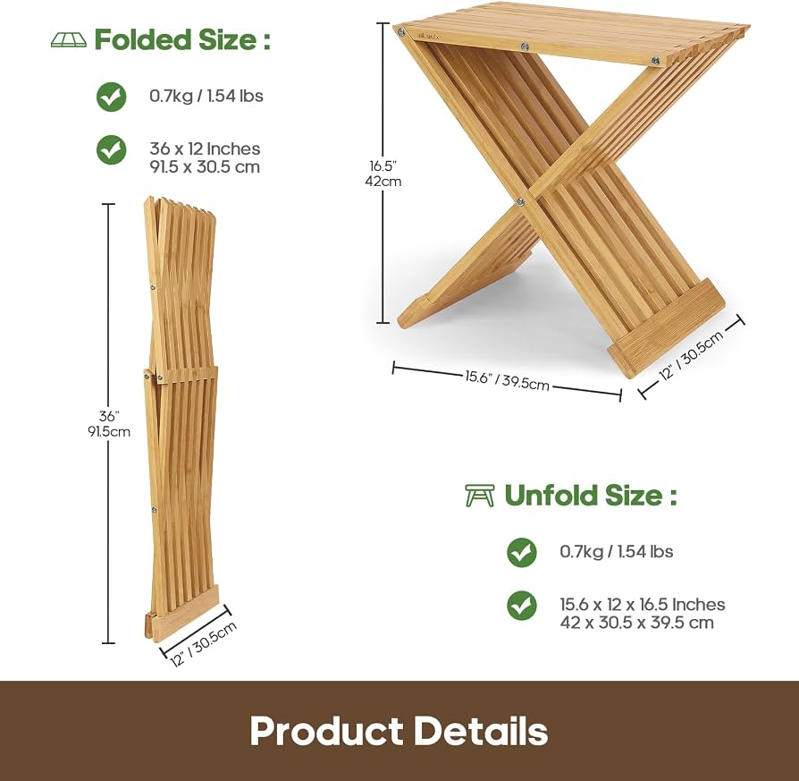 Wooden X Frame Folding Stool, Multipurpose Bamboo Folding Stool And Side Table, Space Saving Bamboo Folding Stool