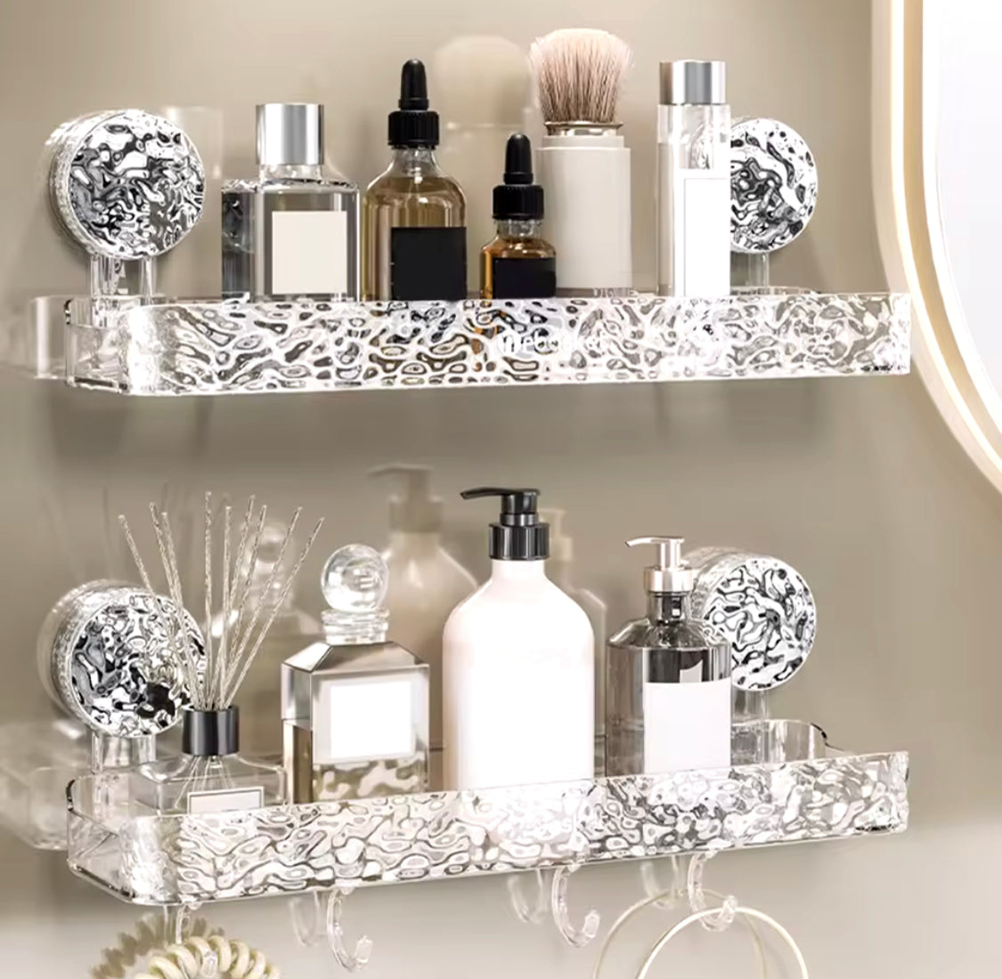 Bathroom Quadrate Shelf, Wall Mounted Bathroom Storage Organizer, Transparent Bathroom Storage Rack