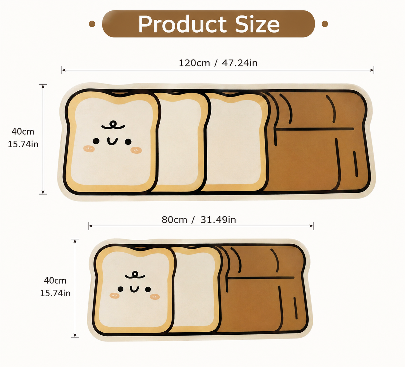 Set of 2 Adorable Bread Design Kitchen Mat, Cute Toast Character Floor Mat, Anti Slip Floor Mat