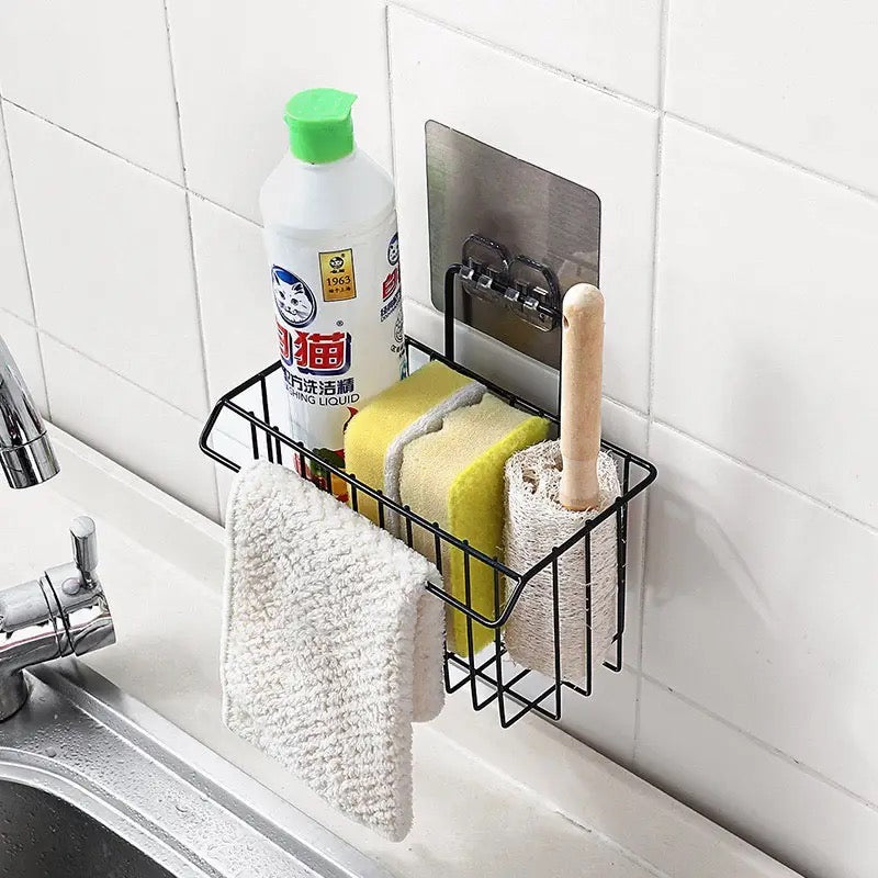 Metal Sponge Holder With Towel Stand, Kitchen Dish Cloth Sponge Shelf Storage Basket, Bathroom Towel Drain Rack Kitchen Organizer, Shower Caddy Basket Shelf