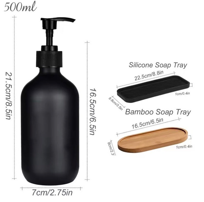 Bathroom Hand Soap Dispenser With Bamboo Tray, Kitchen Dish Soap Dispenser, Empty Facial Cleanser Refillable Bottle, Hand Sanitizer Press Subpack Bottle