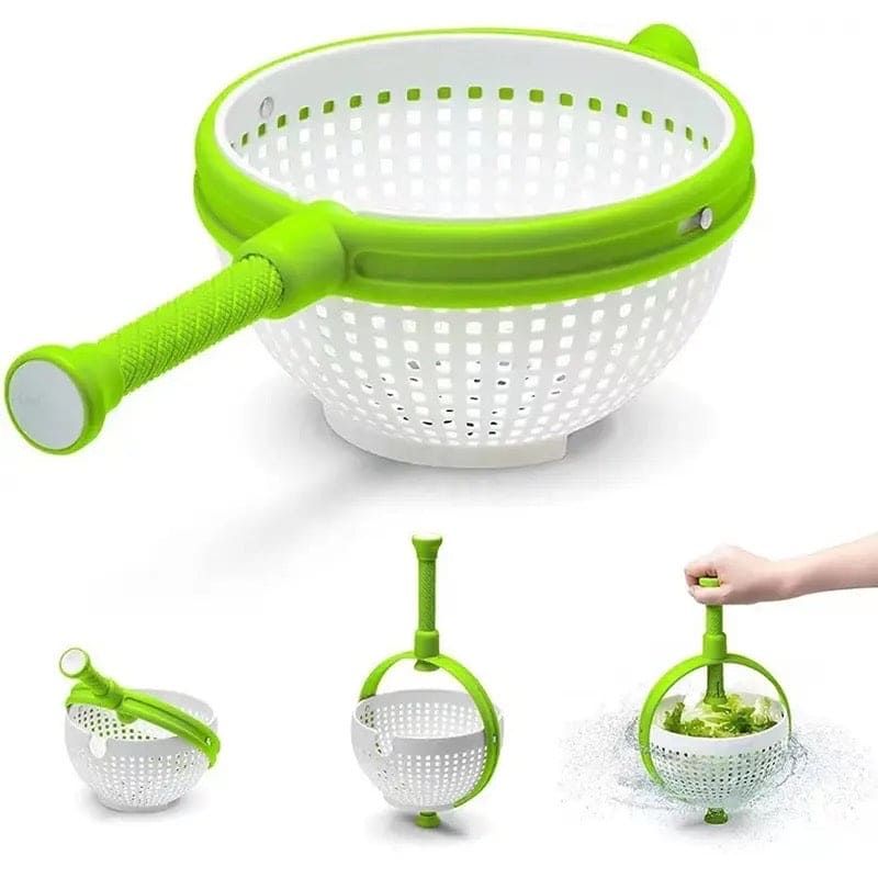 Revolving Drain Basket, Multipurpose Salad Molicer, Foldable Strainer Fruit Vegetable Washing Basket, New Salad Spinner, Dehydration Water Throwing Drain Basket, Lettuce Spinning Colander Kitchen Tool, Spinning Basket with Collapsible Handle
