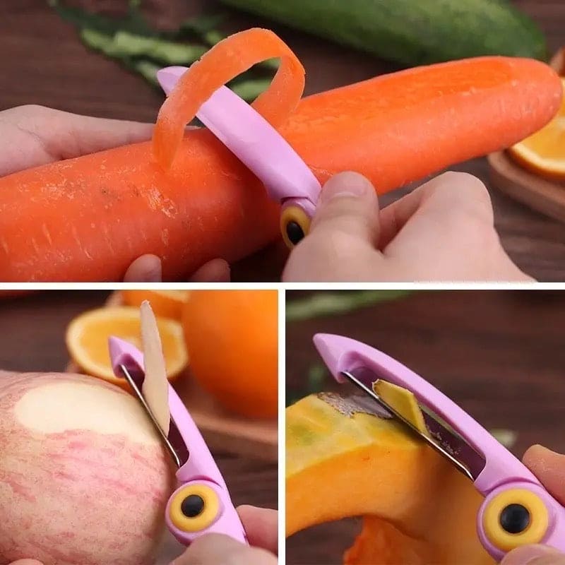 Cartoon Fruit Peeling Knife, Folding Bird Knife With Peelar, Stainless Steel Peeler, Kitchen Vegetable Fruit Cutting Peeling Knife, Multifunctional 2 In 1 Knife