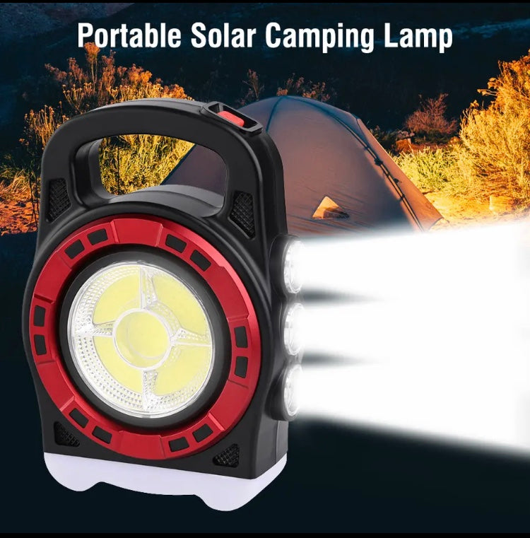 Portable Solar Lantern COB LED Light, USB Rechargeable Work Light Power Bank, Handheld Flashlight Outdoor Tent Camping Lamp