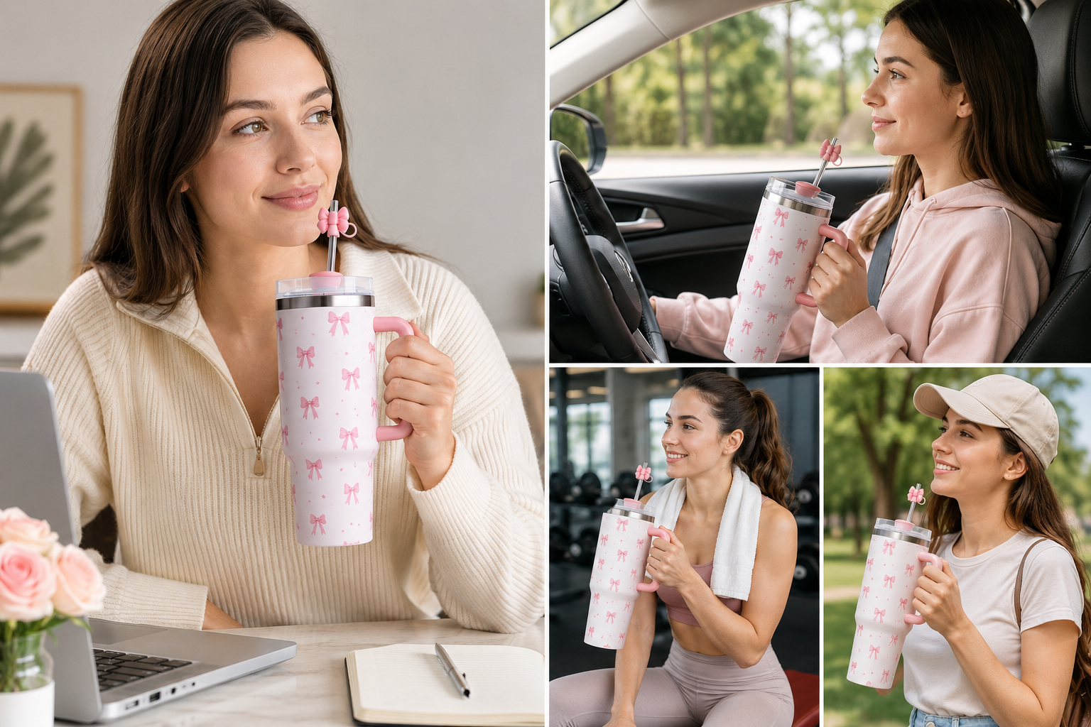1200ml Bow Design Insulated Tumbler, Cute Bow Print Stainless Steel Tumbler, Cute Girly Bow Print Thermal Cup, Bow Pattern Thermal Travel Mug