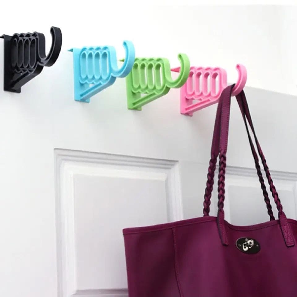 Door Back Hook, Multifunctional Foldable Cloth Hanger, 5 Hold Door Plastic Organizer, Multipurpose Home Accessories Foldable Clothes Hanger, Drop Down Hitch Clothes Hanger, Mini Plastic Hook Hanger, Over The Door Hanger