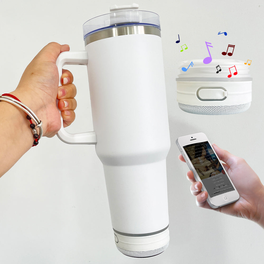 Double Vacuum Bluetooth Audio Car Tumbler, Tumbler With Handle Lid Straw, Stainless Steel Vacuum Insulated Car Mug, Thermal Iced Bottle