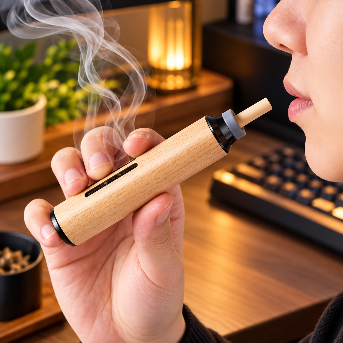 Portable Wooden Design Cigarette Holder, Leakage Proof Car Cigarette Holder, Mini Handheld Cigarette Ashtray, Reusable Cigarette Holder