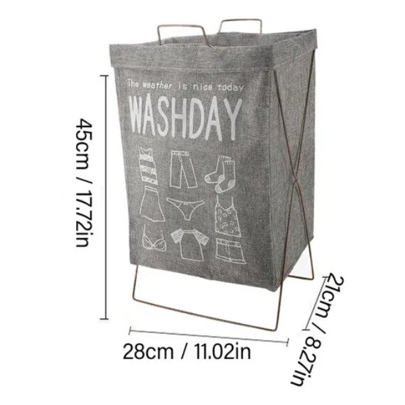 Collapsible Laundry Hamper Basket with Iron X Frame, Folding Washing Clothes Storage Basket, Waterproof Storage Hamper Organizer