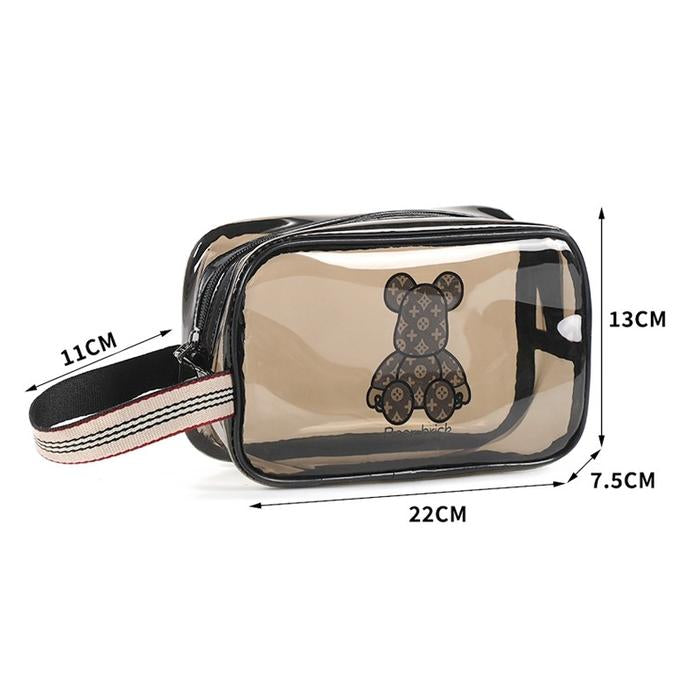 Set Of 3 Transparent Bear Cosmetic Pouch, Waterproof Transparent Makeup Bag, Multipurpose Women Cosmetic Bag, Travel Toiletry Washbag With Zipper