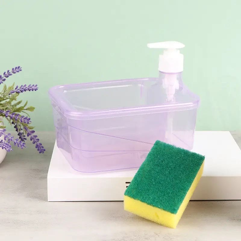 Press Cleaning Liquid Container, Soap Dispenser With Sponge Holder, Kitchen Liquid Dispenser Press Box, Press Soap Outlet Box Sponge Dispenser, 800ml Manual Sink Dish Washing Soap Dispenser, 2 in 1 Design For Kitchen