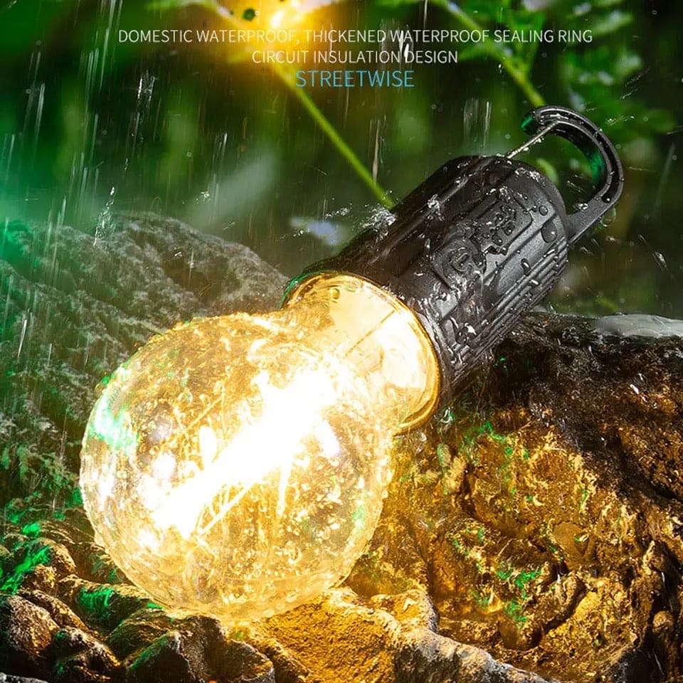 Rechargeable LED Lamp Bulb, Emergency Camping Lights with Clip Hook, Mini Portable Camping Light, Portable Camping Lantern with Hook, Outdoor LED String Bulb, Waterproof Type C Charging Camping Lantern