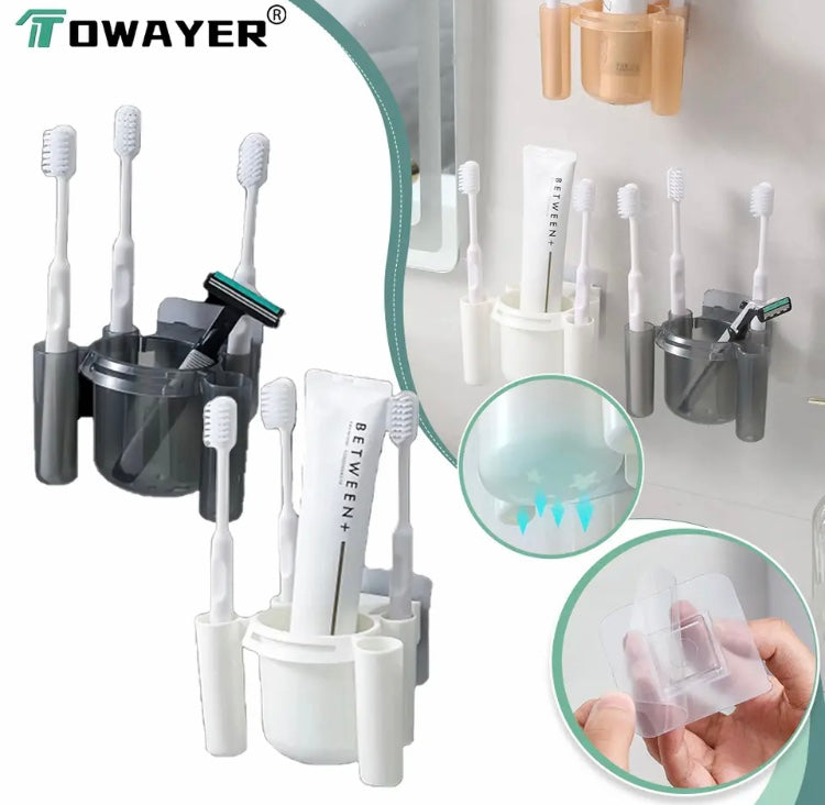 Drill-Free Toothbrush Organizer, Toothbrush Storage Shelf Bathroom, Plastic Durable Material Toothbrush Holder