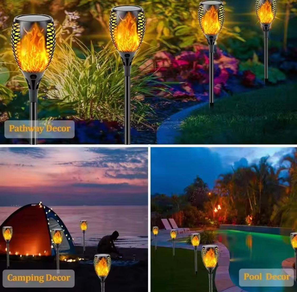 Outdoor Garden Solar Flickering Flame Light, Garden Yard Lamp, LED Garden Torch Lights