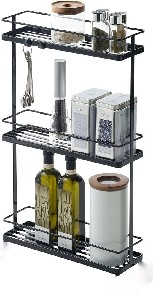 Carbon Seasoning Storage Rack, Metal Durable Spice Rack Stand, Kitchen Jar Storage Shelf Corner Organizer, Multifunctional Storage Rack
