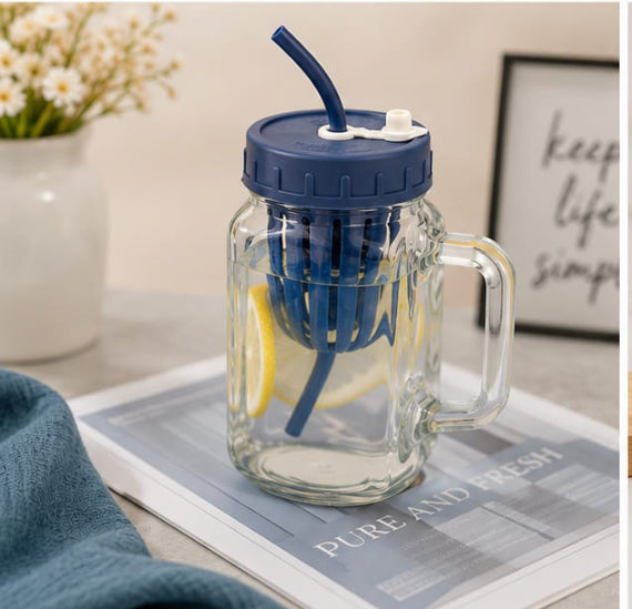 500ml Glass Sipper with Infuser, Leakproof Glass Infuser Mug with Straw, Glass Sipper Bottle, Glass Juice Cup with Handle