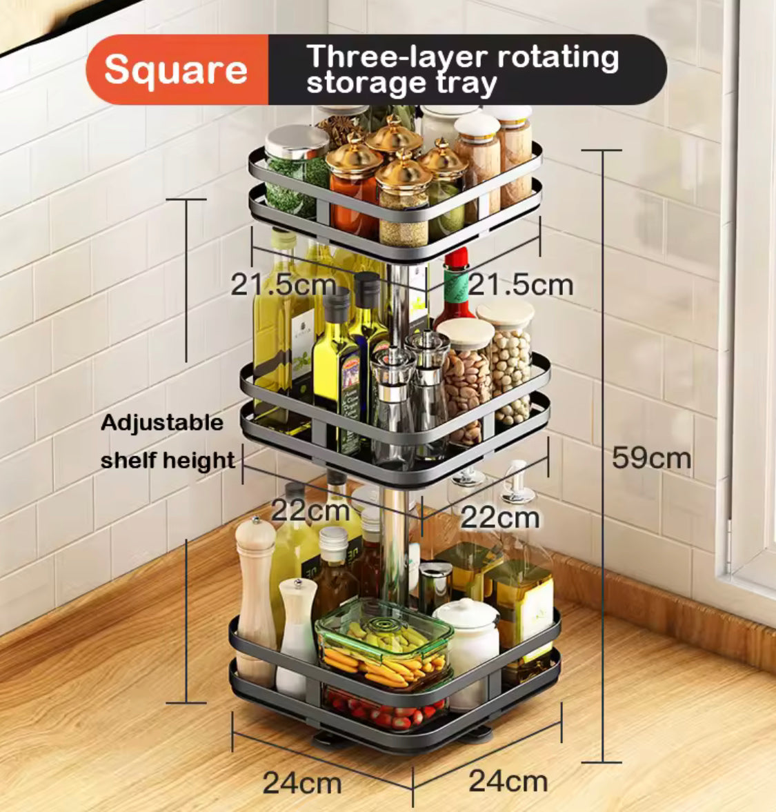 Rotating Countertop Spice Rack, Multipurpose Seasoning Spice Tray, Rotatable Spice Bottle Shelf Organizer