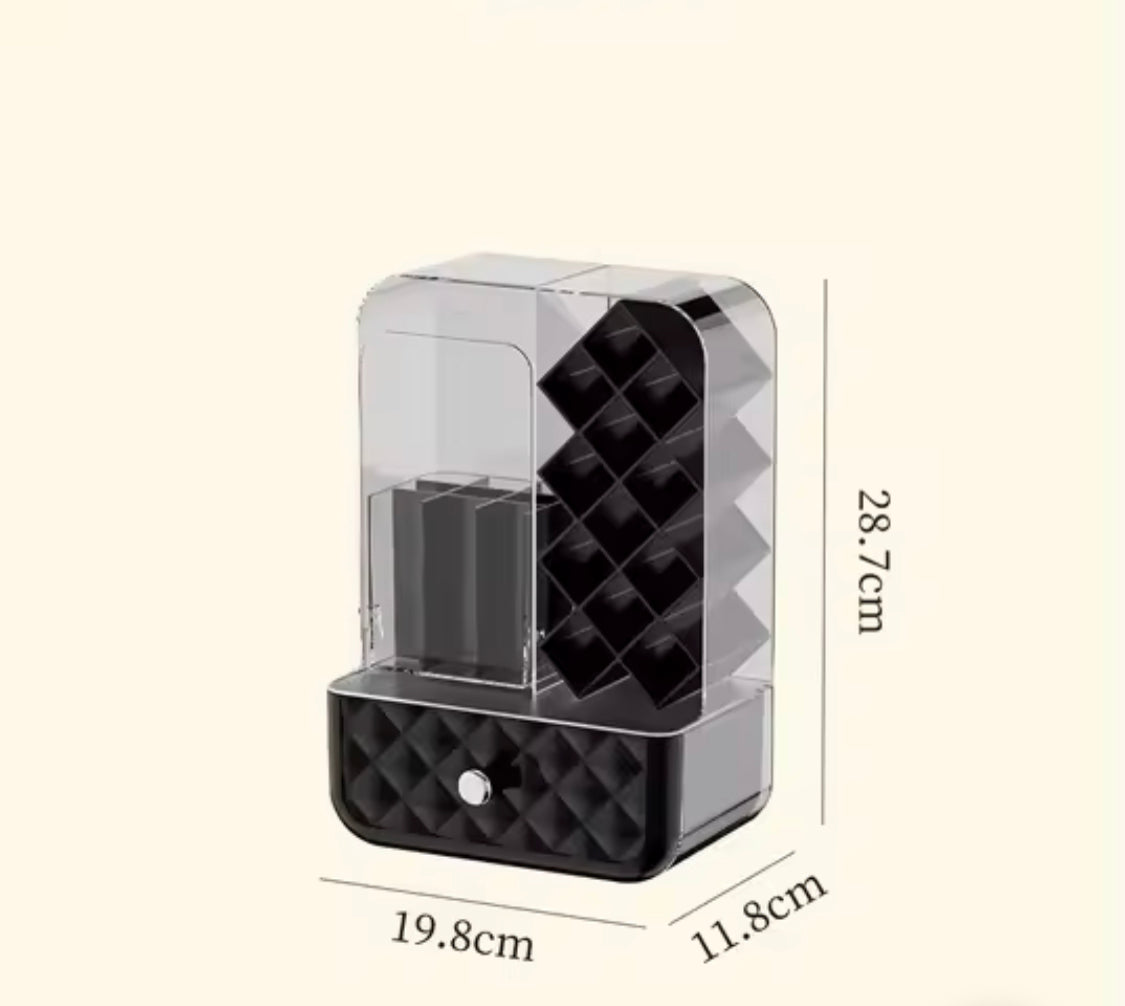 Luxury Cosmetic Organizer With Drawer, Acrylic Desktop Makeup Brushes Organizer, Dust Proof Lipstick Grid Compartment Organizer
