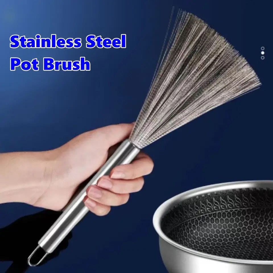 Stainless Steel Pot Brush, Long Handle Cleaning Brush, Nano Advanced Steel Wire Brush, Kitchen Cleaning Nonstick Pot Brush, Steel Spring Wire Cleaning Brush