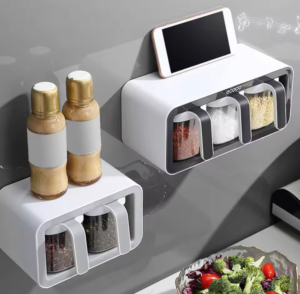 Wall Mounted Spice Rack With Spoons, Multifunctional Spice Storage Con ...