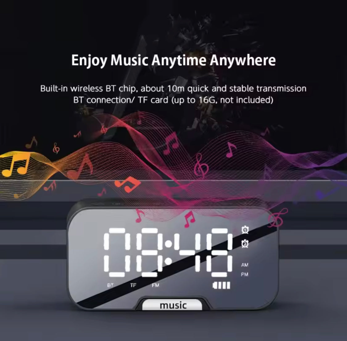 Rechargeable Alarm Clock With Speaker, Multifunction Alarm Radio Desk Clock, Wireless Bluetooth Speaker Clock