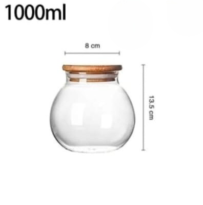 Round Glass Storage Jar With Wooden Cap, Transparent Spherical Glass Food Storage Container, Coffee Beans Storage  Bowl