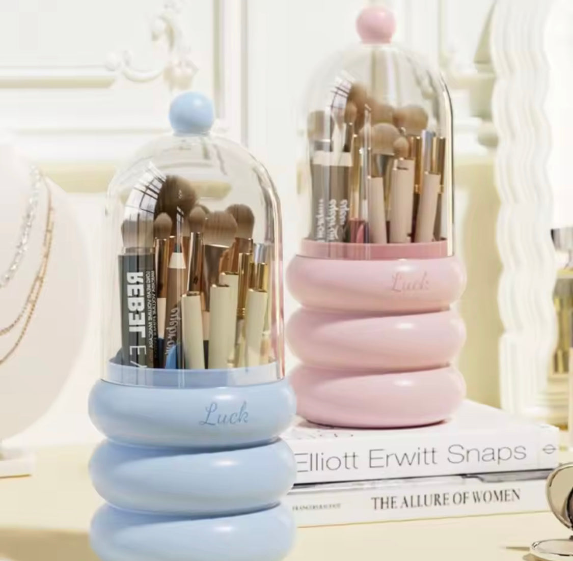 Makeup Brush Holder With Visible Cover, Multifunctional Desktop Stationary Organizer, Large Capacity Cosmetic Container