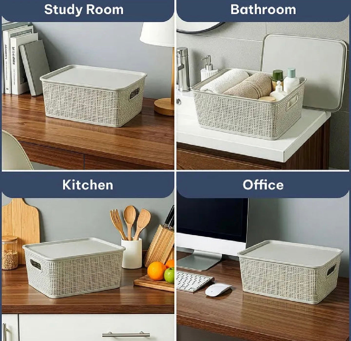 Stackable Storage Baskets With Lid, Plastic Storage Baskets Organizer, Desktop Closet Drawers Organizer