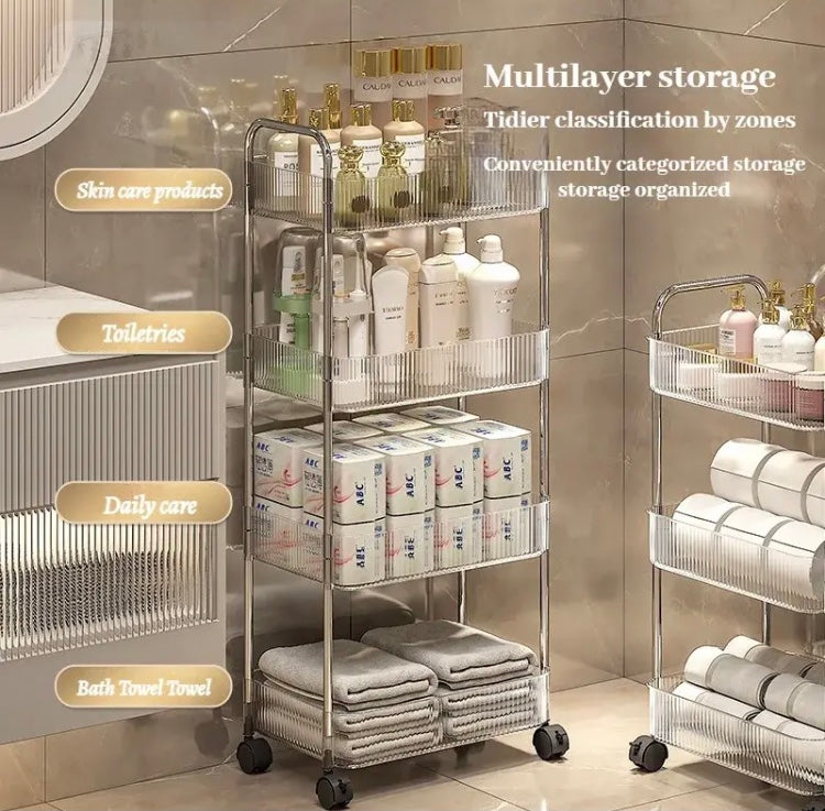 3/4 Layer Kitchen Trolley Storage Shelves, Acrylic Multilayer Storage Cart, Transparent Luxuary Kitchen Rolling Cart